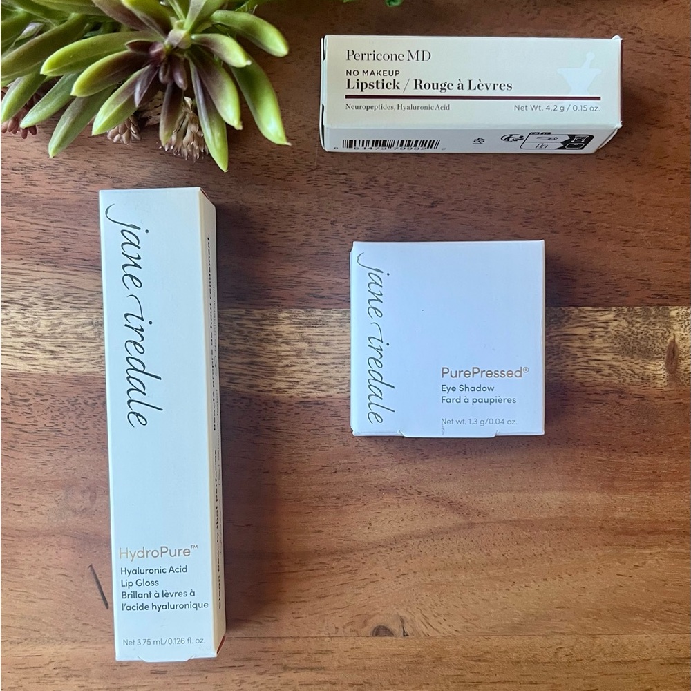 Makeup Trio - Jane Iredale Lipstick and Eyeshadow Set, Perricone and lipstick
